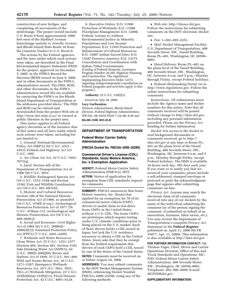 Notice Motor Carrier Safety Standards Commercial Driver's License