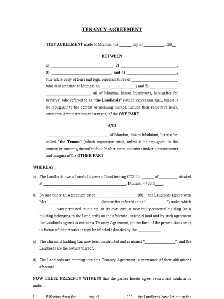 Tenancy Agreement Leasehold Estate Landlord