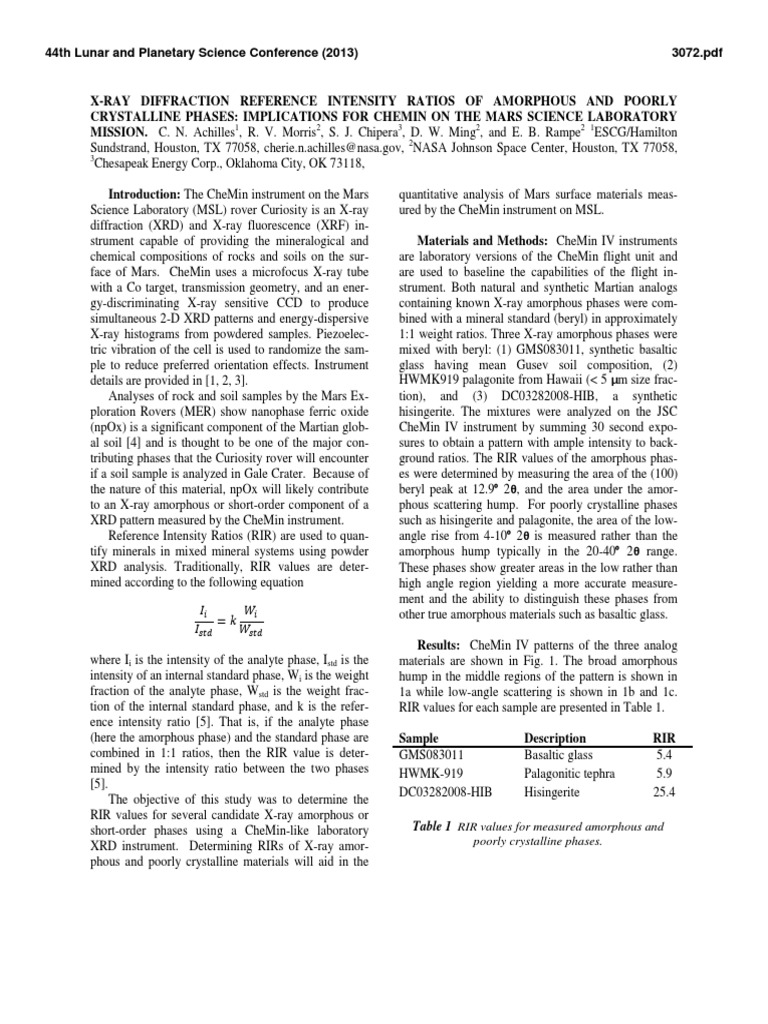 RIR Values for Martian Amorphous Phases | PDF | X Ray Crystallography ...