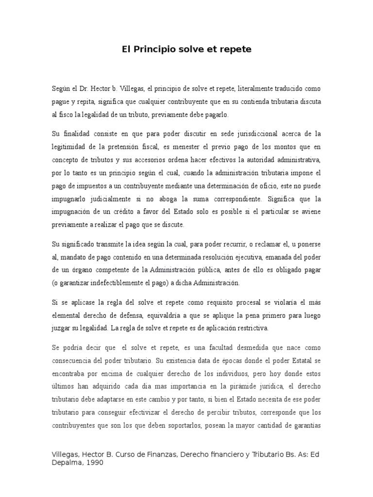 El Principio Solve Et Repete PDF Ley procesal Gobierno