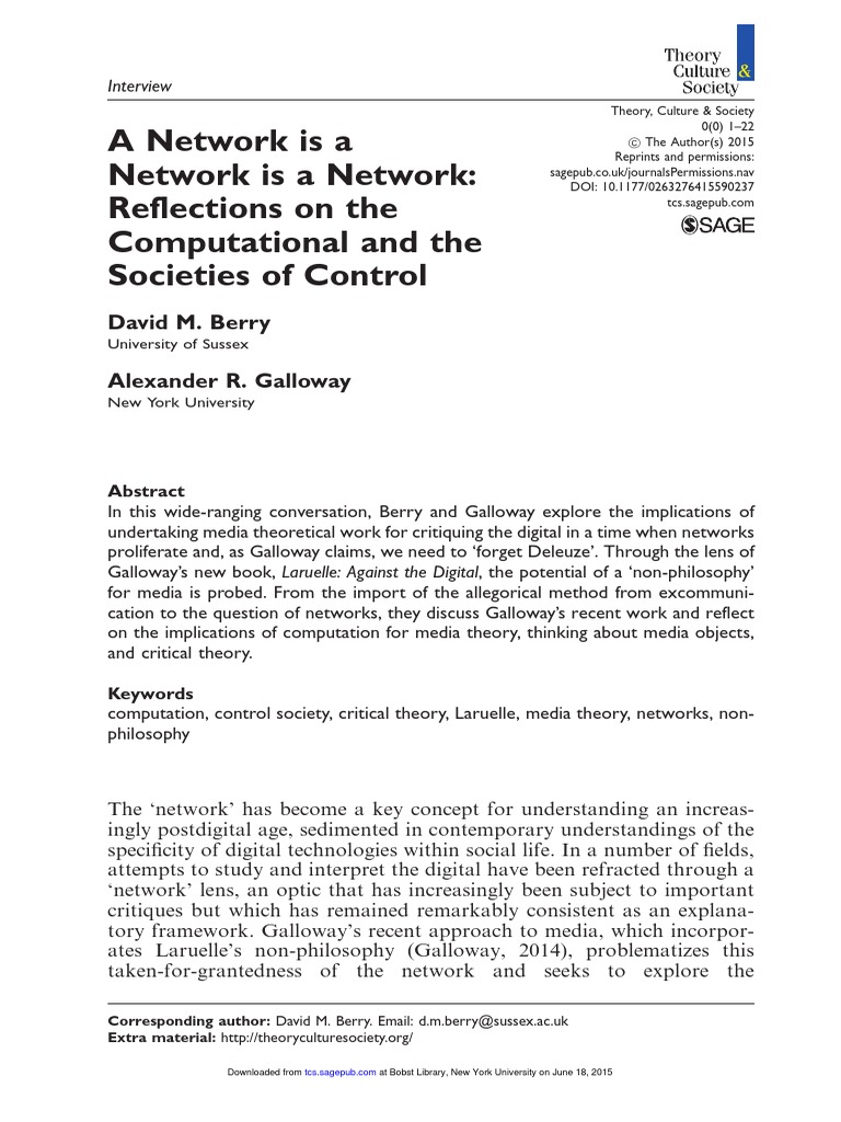 Alexander Galloway A Network Is A Network Is A Network Reflections