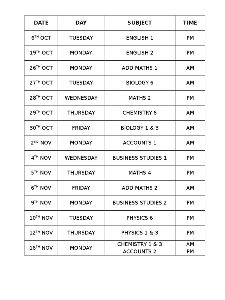 October-November Exam Schedule 2023 | PDF