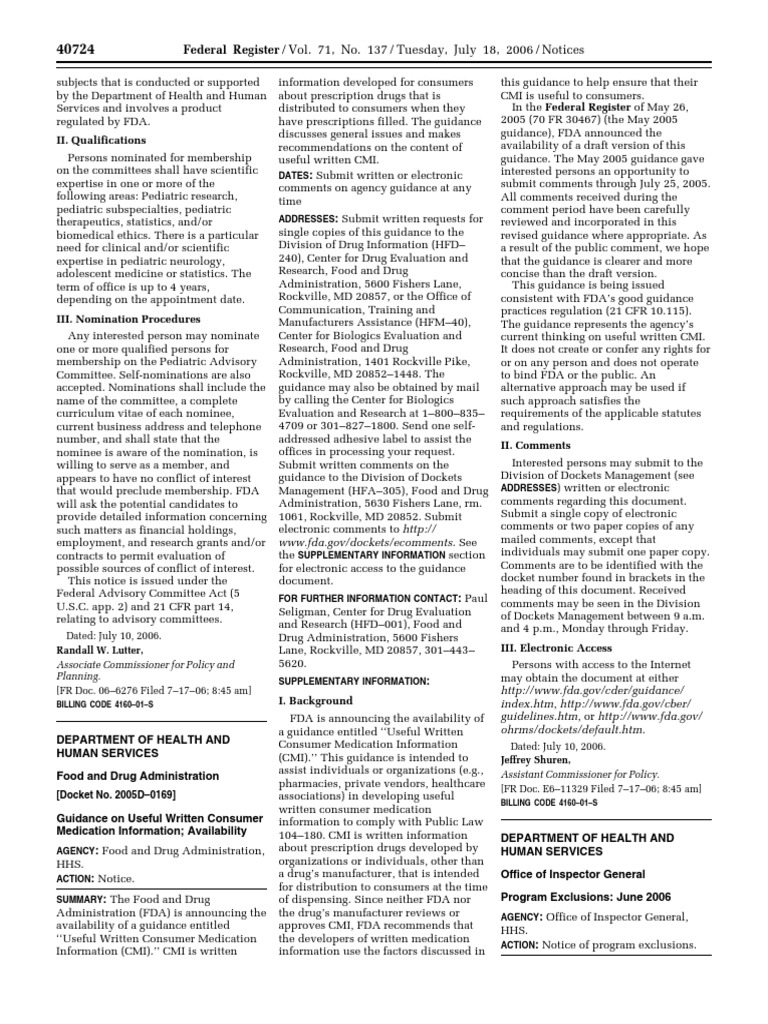 Pediatric Advisory Committee Nominations | PDF | Food And Drug ...