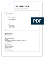 Lab Exercise-1: Prog1: Write A Program To Implement Selection Sort