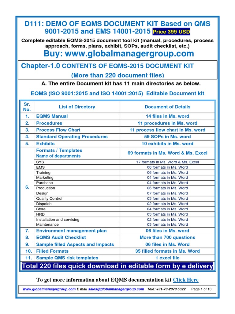 EQMS Document Kit for ISO 9001 & 14001 | PDF | Iso 9000 | Audit