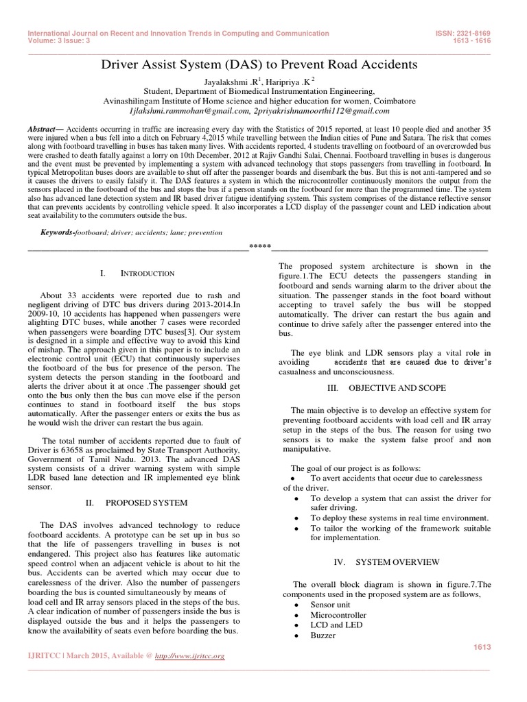 Driver Assist System (DAS) To Prevent Road Accidents | PDF | Bus ...