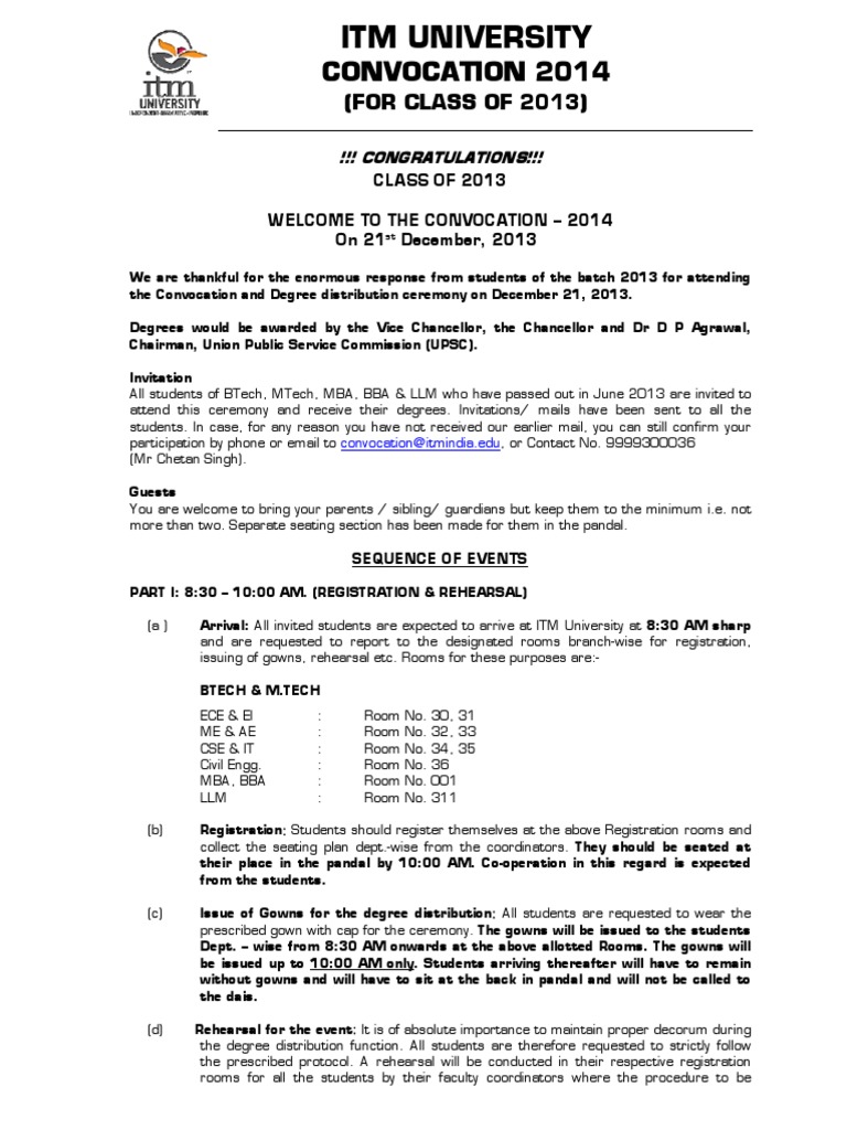 Convocation Ceremony Guidelines 2014 | PDF | Further Education