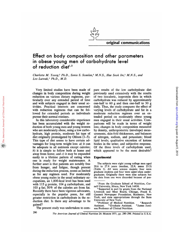 Effect of CARB Restriction in Body Comp Am J Clin Nutr1971Young2906