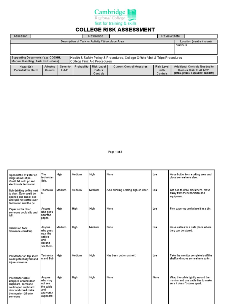 College Risk Assessment Overview | PDF | Risk | Determinants Of Health