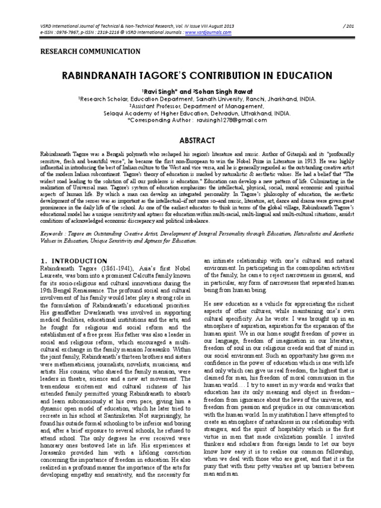 Contribution of Tagore in Education | PDF | Rabindranath Tagore ...