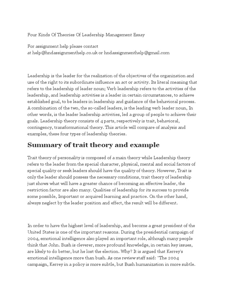 essay on theory of leadership