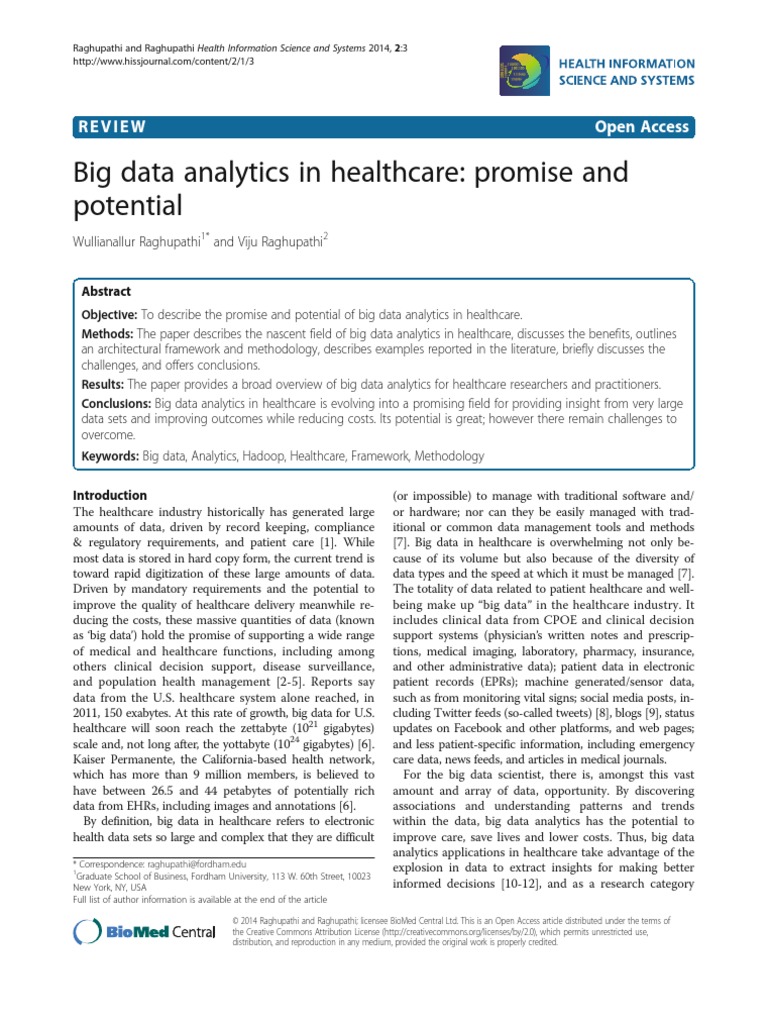 Big Data Analytics in Healthcare - Promise and Potential | PDF | Apache ...