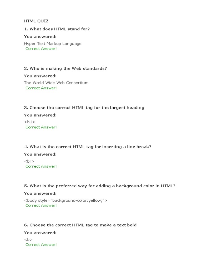 Quiz HTML CSS | PDF | Html | Cascading Style Sheets