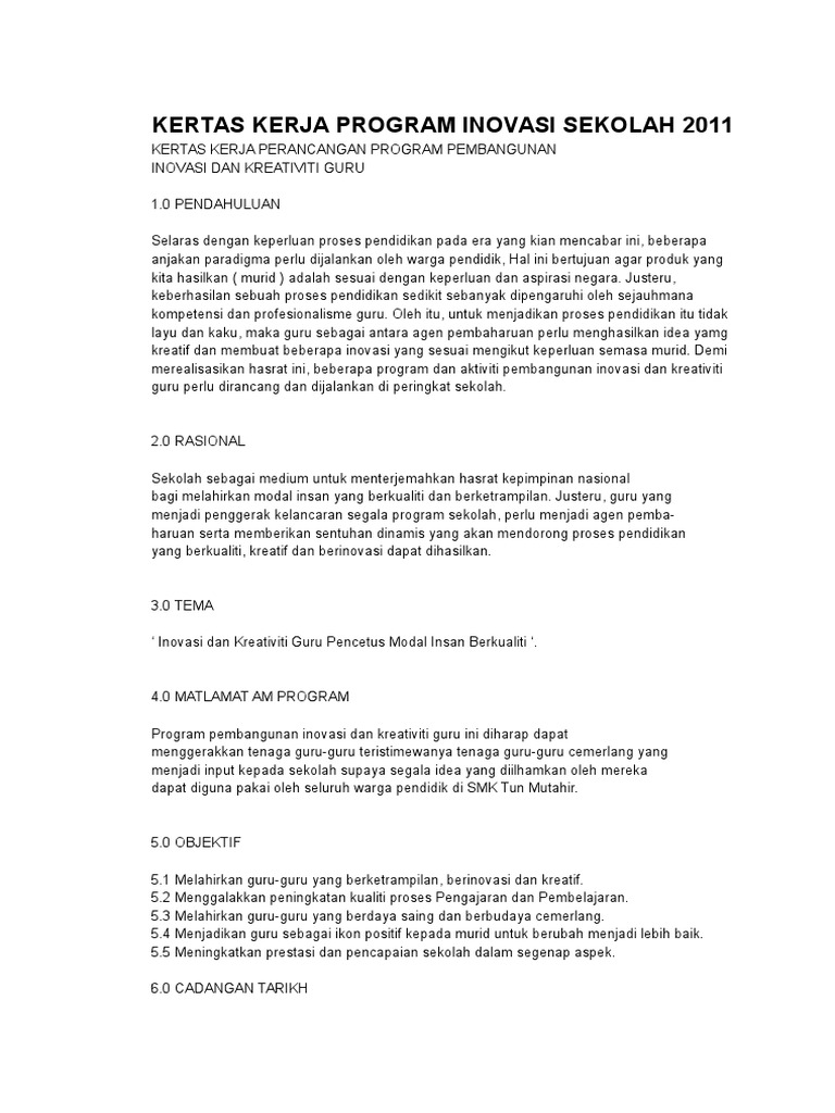 Kertas Kerja Program Inovasi Sekolah 2011 Pdf