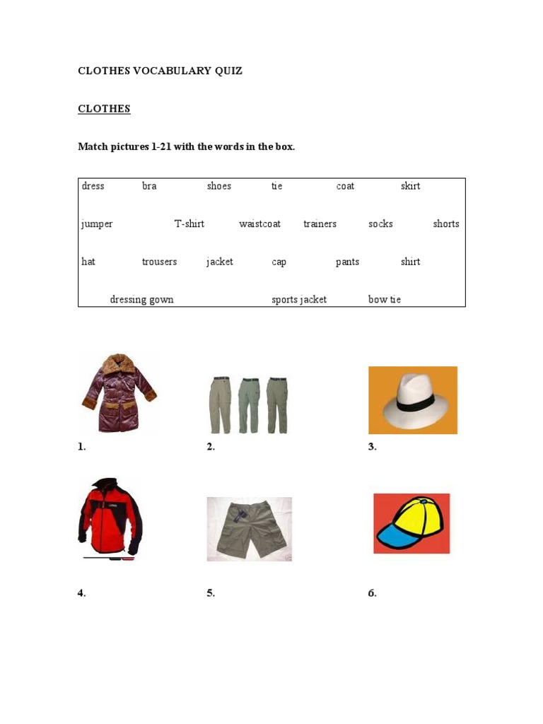 Clothes Vocabulary Quiz for Kids | PDF