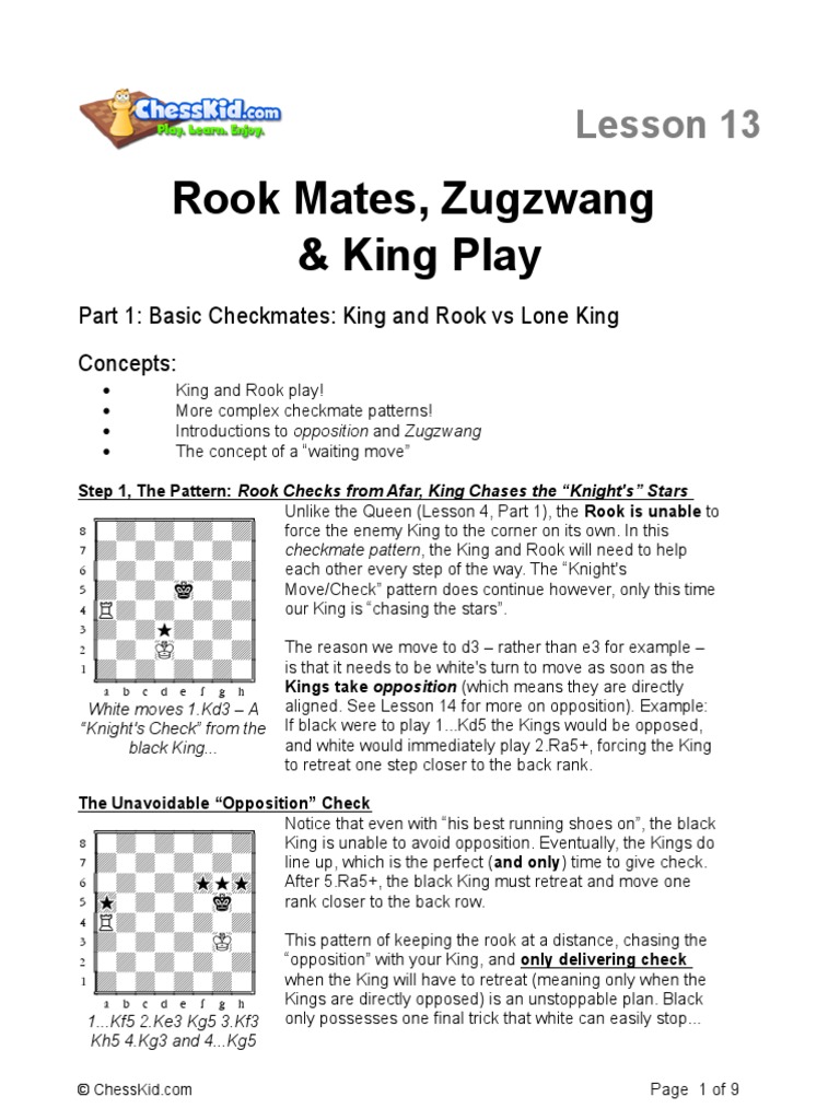 Chess Endgame For Kids, Rook Mates, Zugzwang, King Play