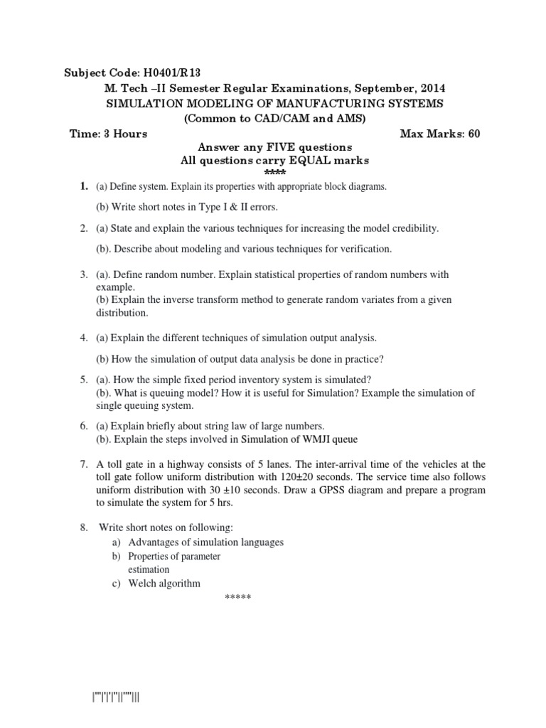 Manufacturing Systems Simulation Exam Guide | PDF | Statistical ...