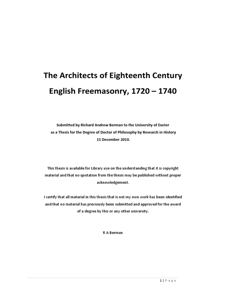 Berman Richard The Architects of XVIII English Freemasonry 1720 1740 PDF Freemasonry Masonic Lodge image pic