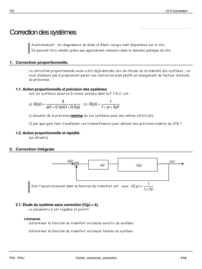 Correction des systèmes asservis PDF | PDF | Physique | Ingénierie ...