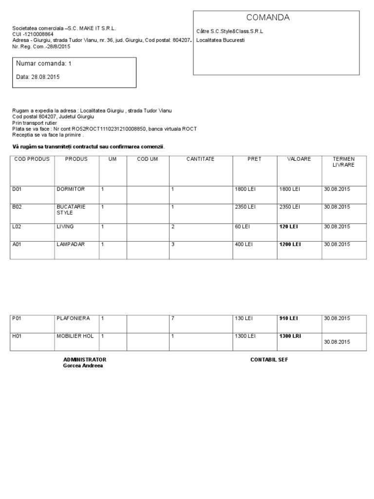 Formular Comanda-Model | PDF
