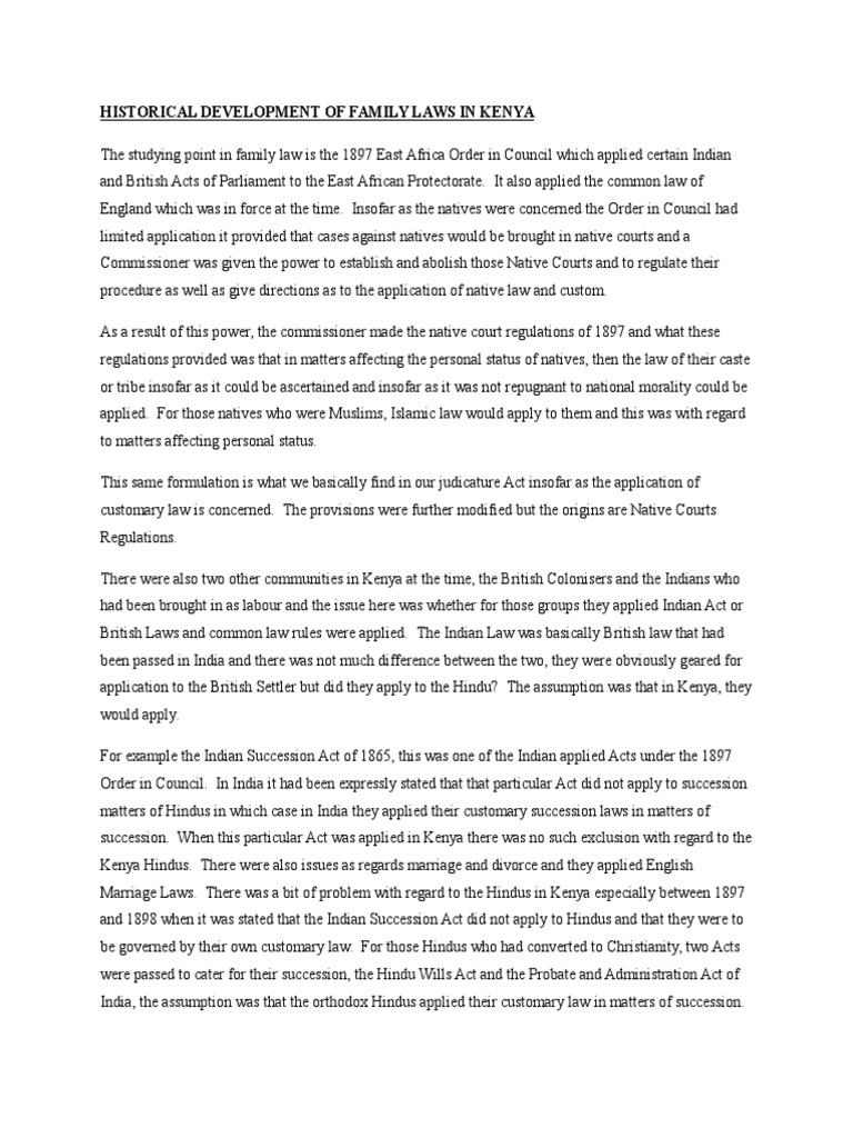 Historical Development of Family Laws in Kenya PDF Marriage Polygamy