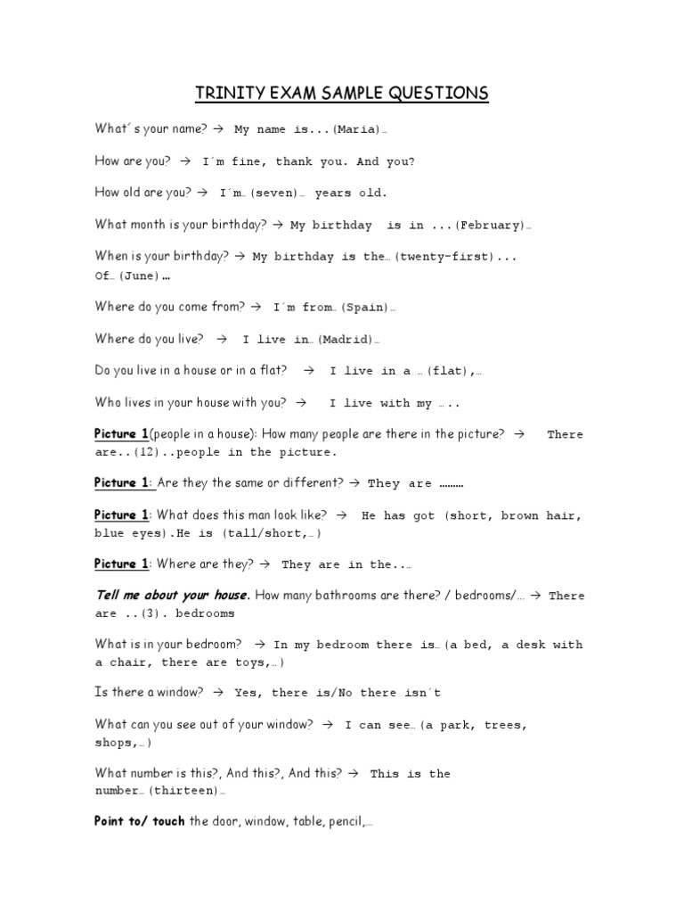 Trinity Exam Sample Questions Guide | PDF | Dinner | Lunch
