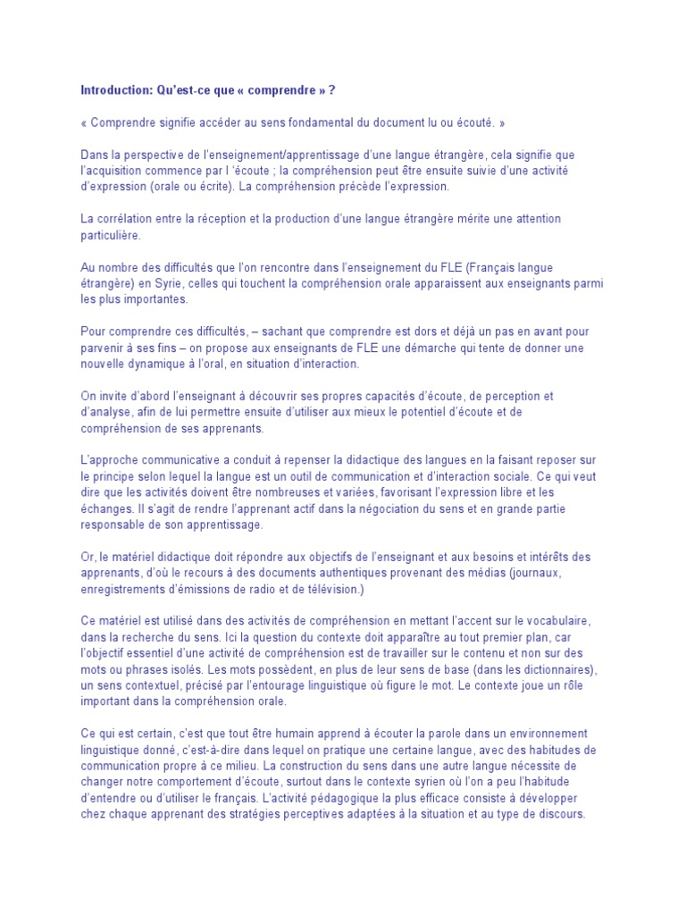 Comprehension Orale  Sciences cognitives  Psychologie et sciences