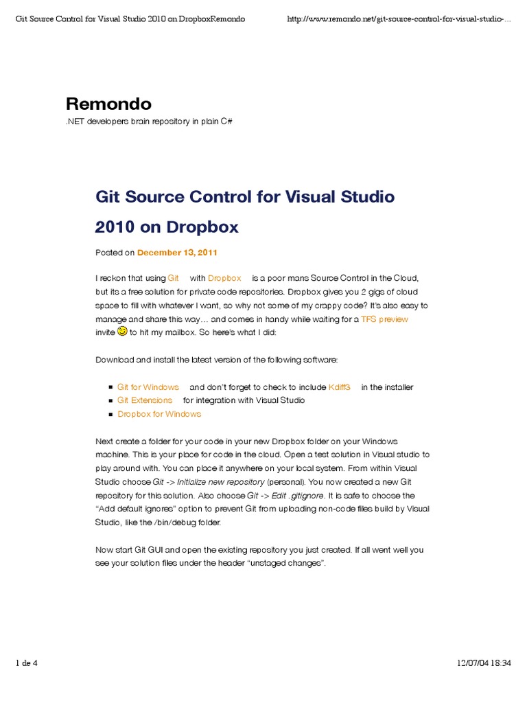 Git Source Control Visual Studio 2010 Dropbox | PDF | Microsoft Visual ...