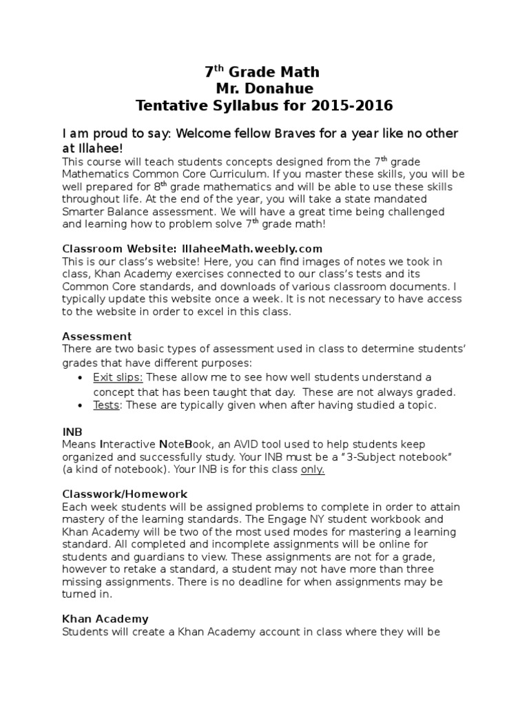 7th Grade Math Syllabus Overview | PDF | Common Core State Standards ...