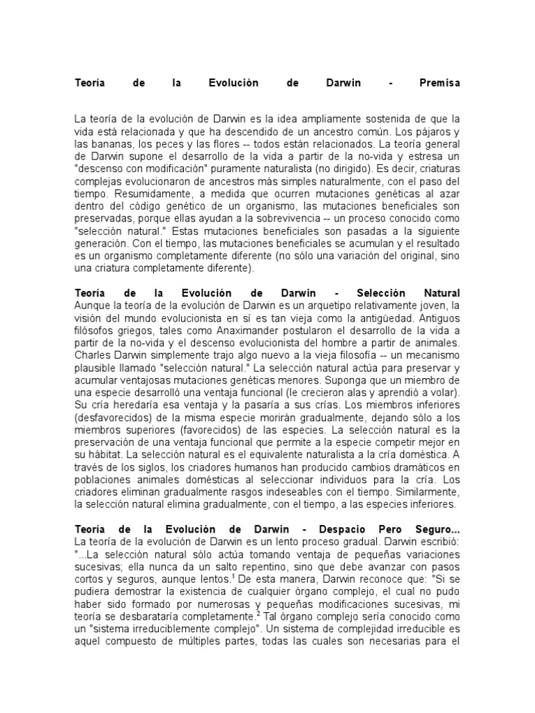 Teoría de La Evolución de Darwin | PDF | Seleccion natural | Evolución