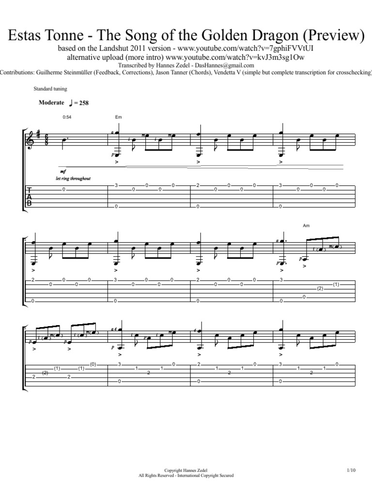 The Song Of The Golden Dragon Tab