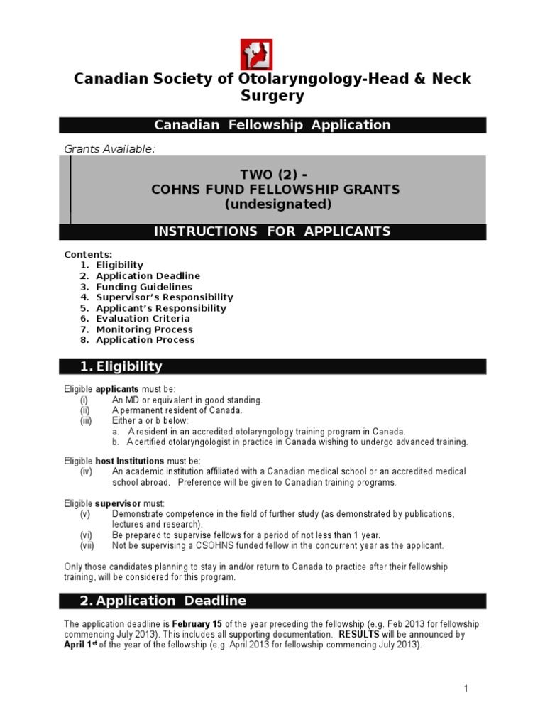 Otolaryngology Fellowship Grants | PDF | Residency (Medicine) | Medicine
