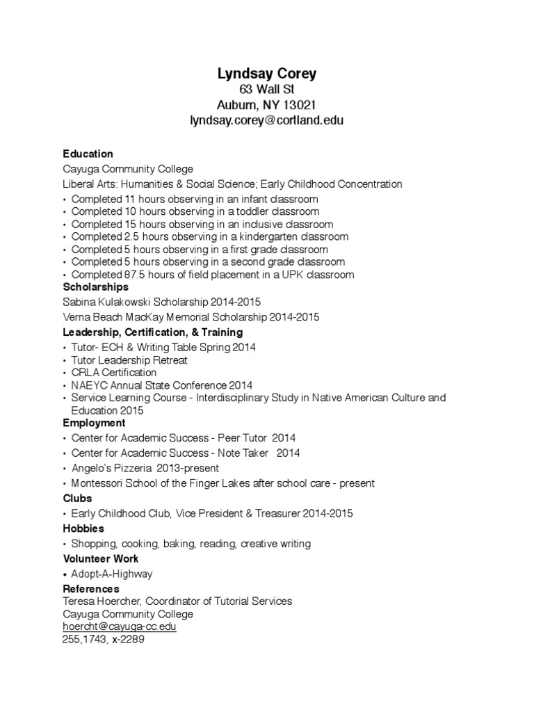 Lyndsay Corey's Education and Experience Summary | PDF | Foreign ...