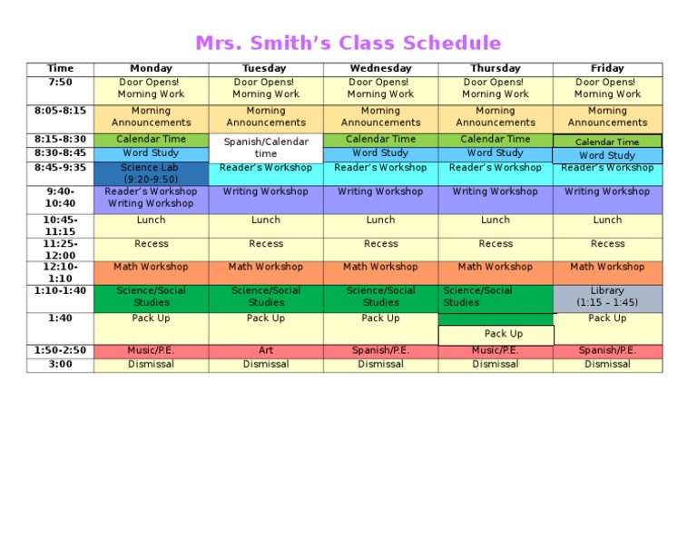 Mrs. Smith's Weekly Class Schedule | PDF