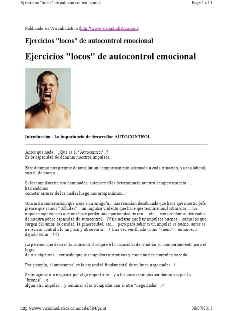 Ejercicios de Autocontrol Emocional | PDF | Temor | Las emociones