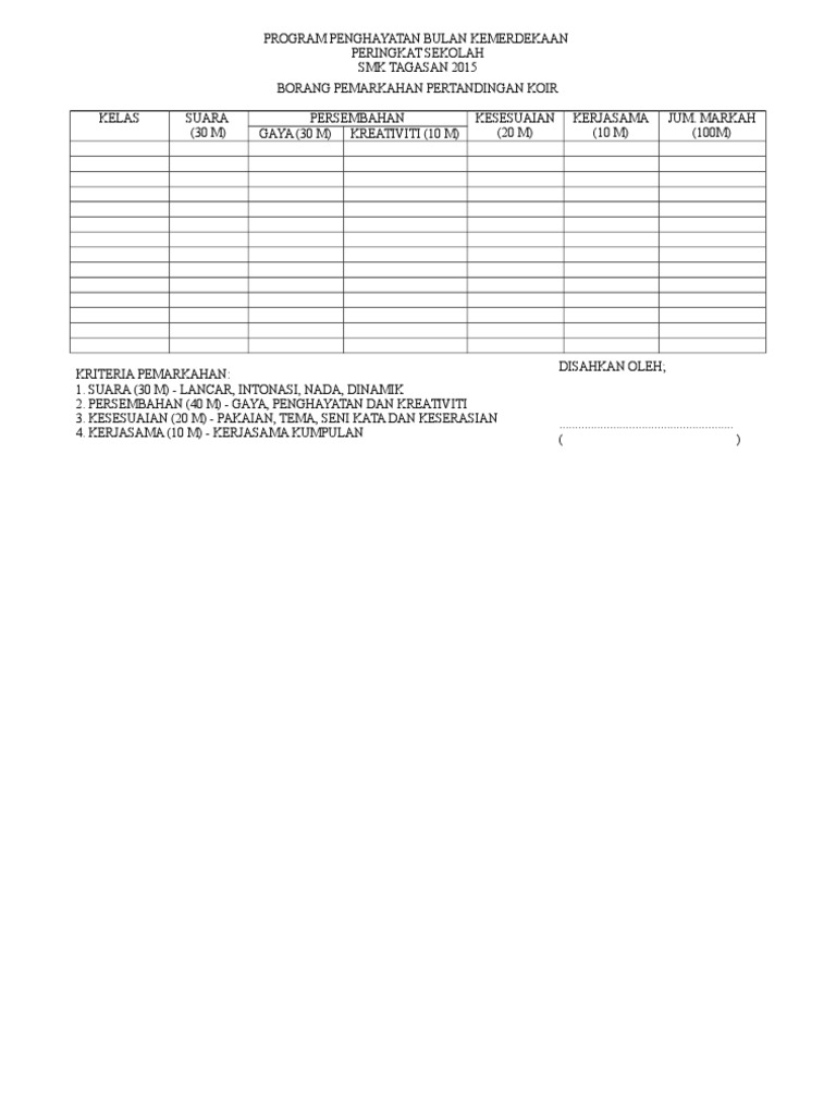 Borang Pertandingan Koir | PDF