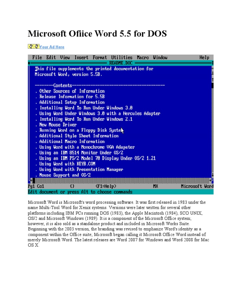 Microsoft Ofiice Word 5.5 For DOS | PDF