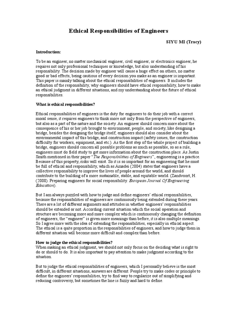 Ethical Responsibilities in Engineering | PDF | Engineer | Risk