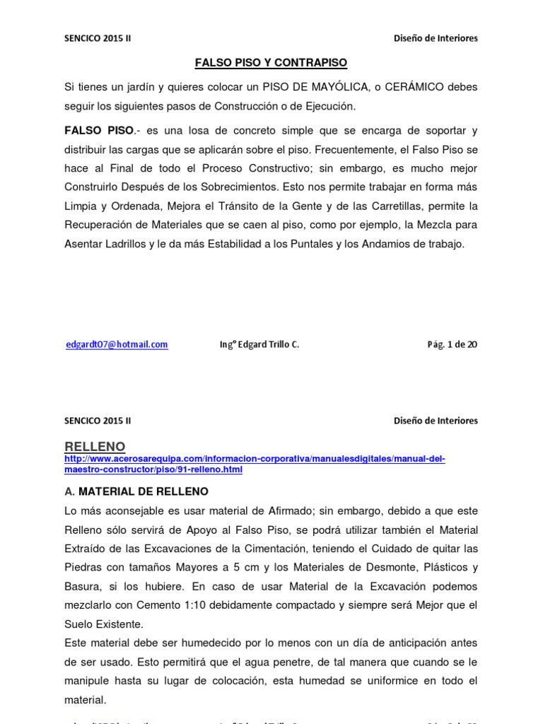 Falso Piso y Contrapiso, Enchapes | Hormigón | Cemento