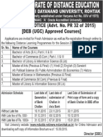 Admission Notification For DDE For 2015 16 PDF