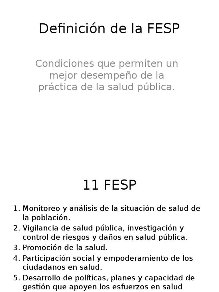 Definición y 11 FESP en Salud Pública | PDF | Relaciones personales ...