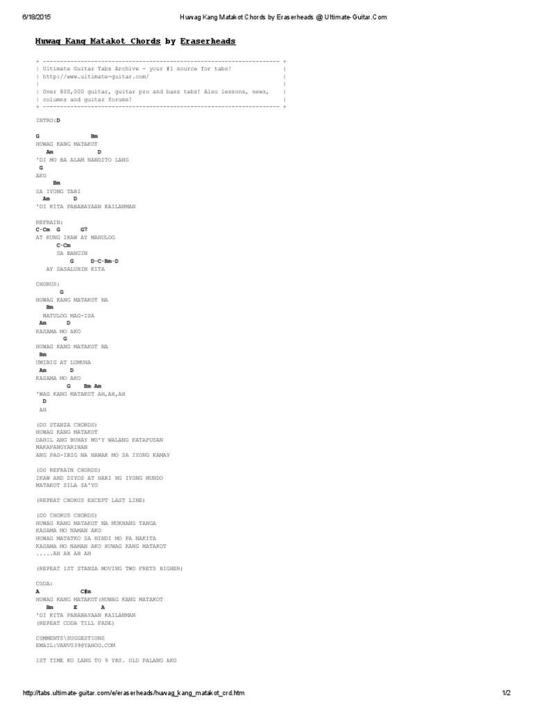 Huwag Kang Matakot Chords By Eraserheads At Ultimate Guitar Celtic Musical Instruments Musical Compositions