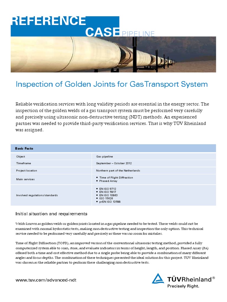 Reference Case GoldenJointInspection Pipeline Netherlands TUV Rheinland Nondestructive
