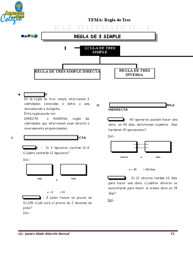 11 12 Regla de 3 Simple Matemáticas elementales