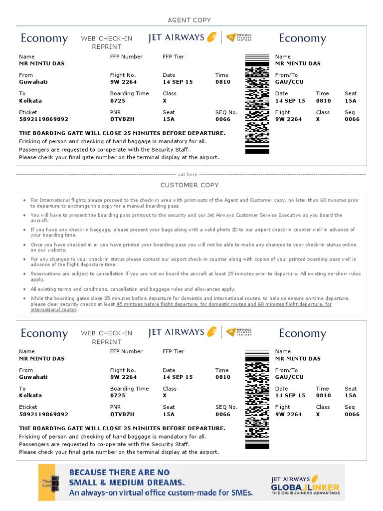 Agent Copy Web Check-In Reprint | PDF