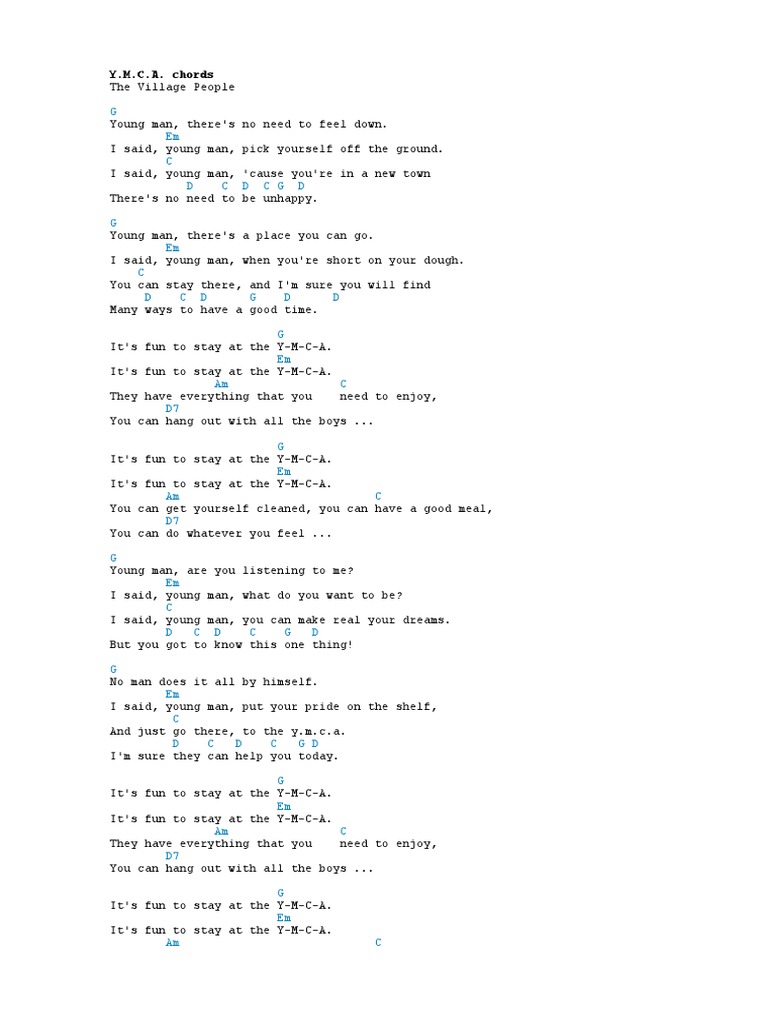 Song Lyrics Ymca