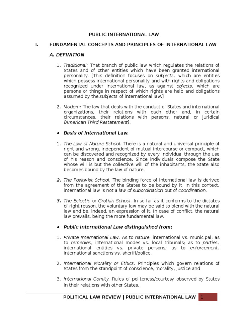 A. Definition: Public International Law I. Fundamental Concepts and ...