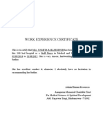 Format - Work Experience Certificate