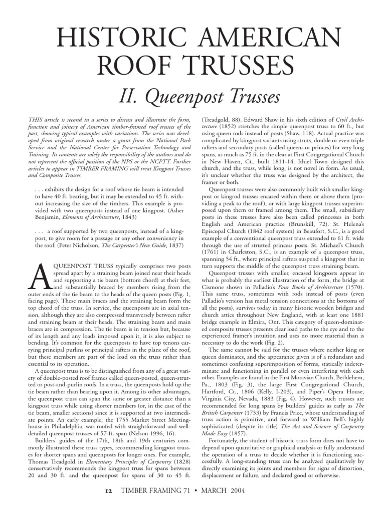 Trusses Ii Queenpost Trusses Pdf Truss Framing Construction