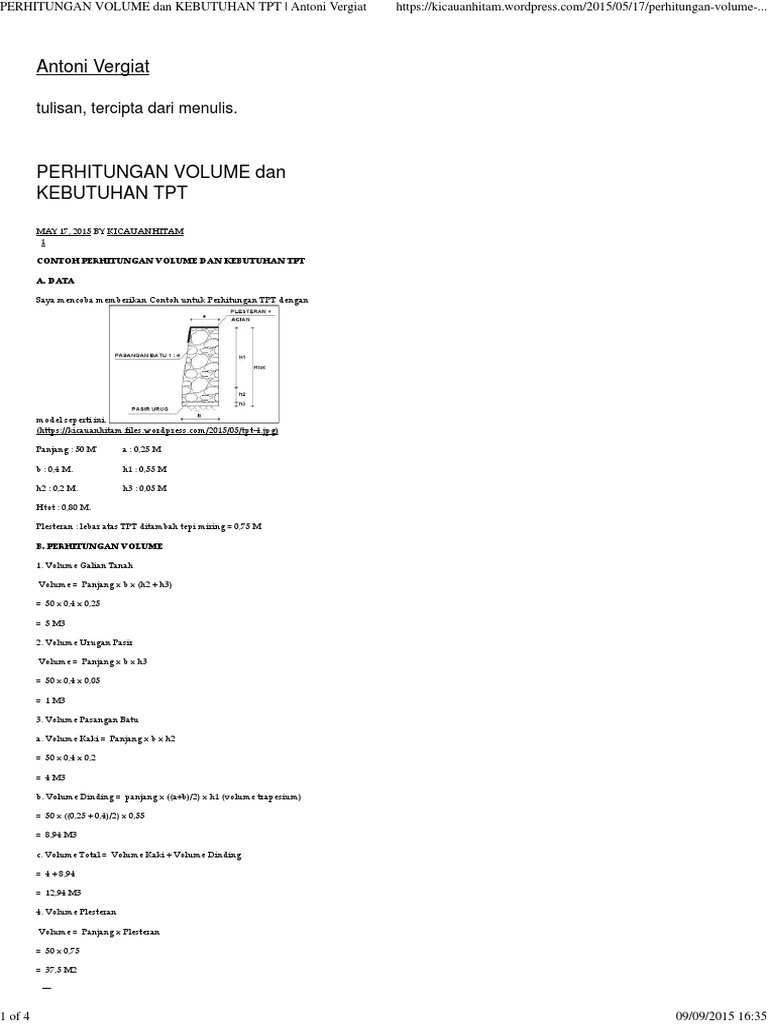 Perhitungan Volume TPT dan Bahan | PDF